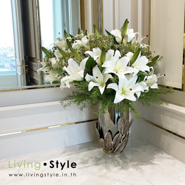 ลิลลี่ ดอกลิลลี่ สีขาว แจกันดอกไม้ จัดแจกัน %%sep%% Livingstyle ตกแต่งบ้าน แจกันดอกไม้ ดอกไม้ปลอม ต้นไม้ปลอม ดอกไม้ประดิษฐ์ ต้นไม้ประดิษฐ์